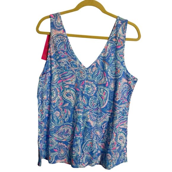 NWT Lilly Pulitzer Gigi Tank Top Zanzibar Blue Fish Kiss XL - Picture 5 of 6